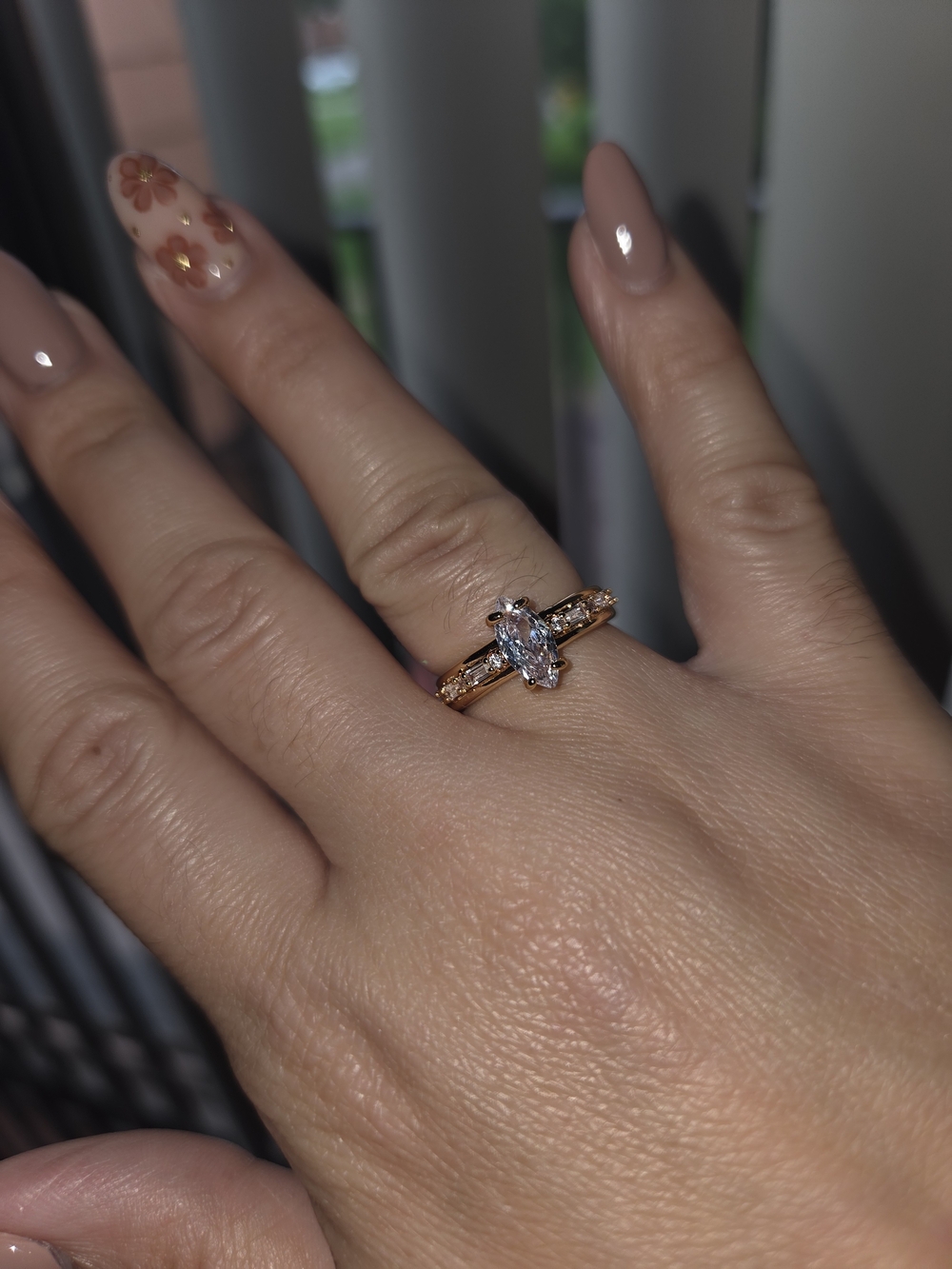 Gold Plated Marquise Cubic Zirconia Engagement Ring - Elegance Collection Size 7